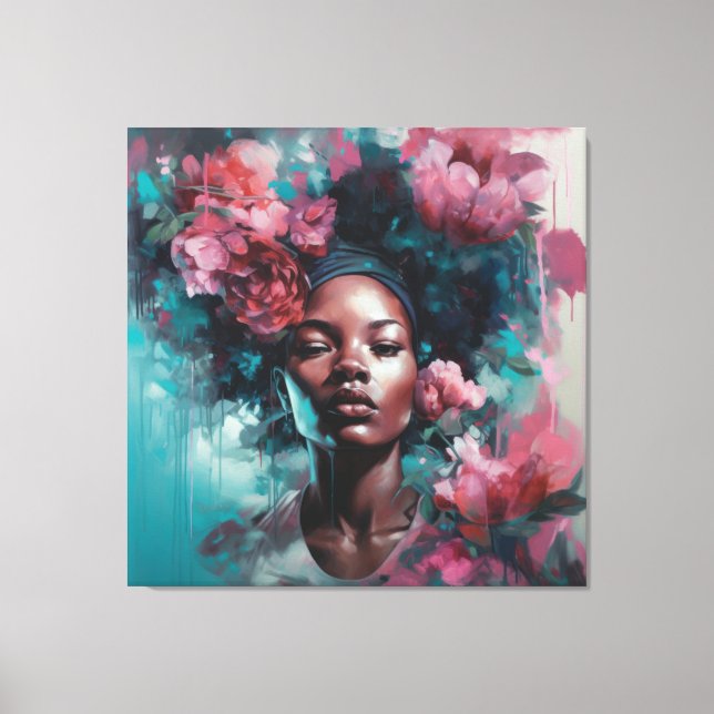 Toile Femme noire africaine aux fleurs Mur Art (Recto)