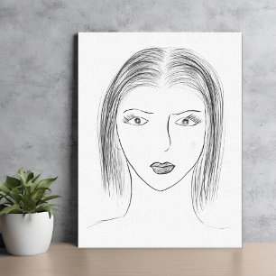 Toile Femme noire et blanche, esquisse de visage pour mu