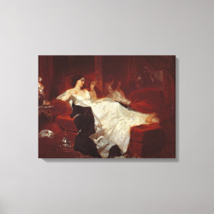 Toile Femme sur un sofa rouge
