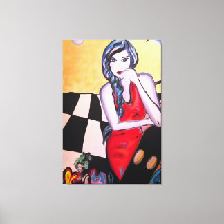 Toile Femme surréaliste d'Art Pop en robe rouge sur toil