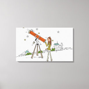 Toile Femme utilisant un télescope astronomique