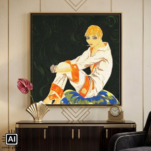 Toile Femme Vintage Art Déco, Fumant par S. Chompre