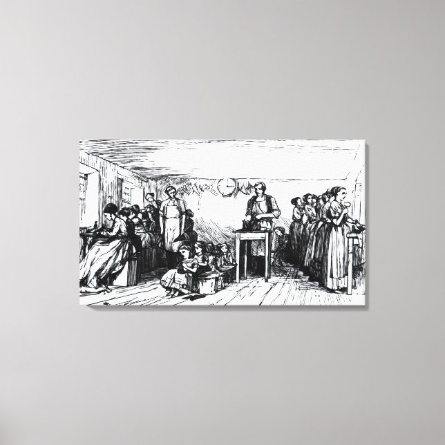 Toile Femmes et enfants faisant des chaussures (Recto)