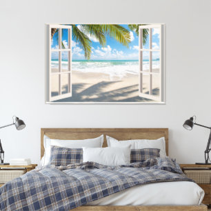 Toile Fenêtre Faux Vue Plage Bureau d'accueil