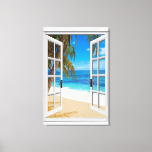 Toile Fenêtre Faux Vue Plage Océan
