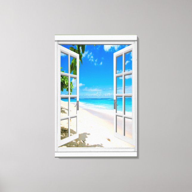 Toile Fenêtre Tropical Beach Ocean View Faux (Recto)