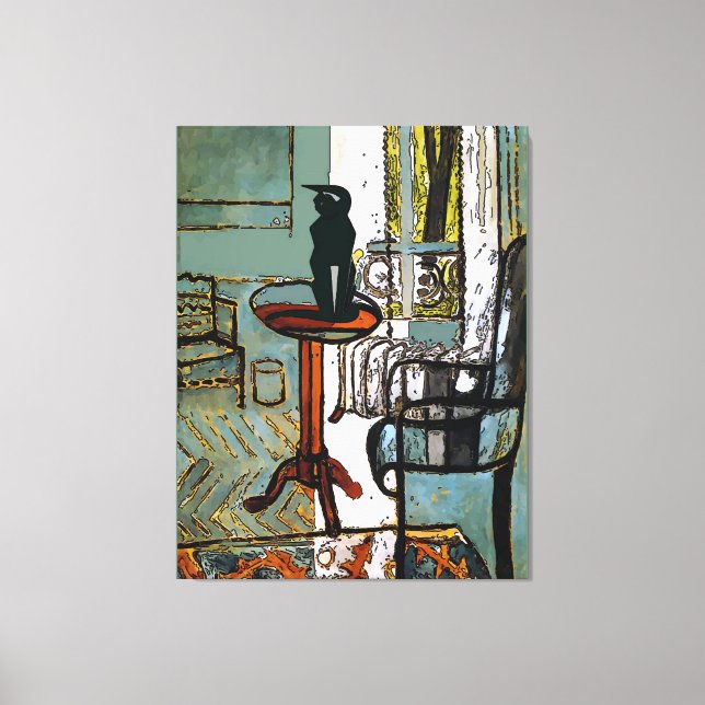Toile Fenêtre verte avec chat noir (Recto)
