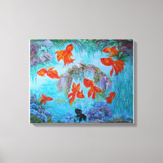 Toile Feng shui 9 or poisson art peinture de la richesse
