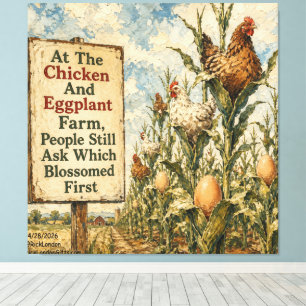Toile Ferme de poulets et d'aubergines surréaliste de de