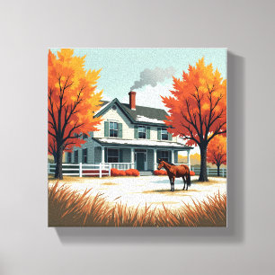 Toile Ferme rustique & Cheval Automne Canvas Wall Art