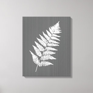 Toile Fern Frond, Blanc sur Gris de Charbon / Gris