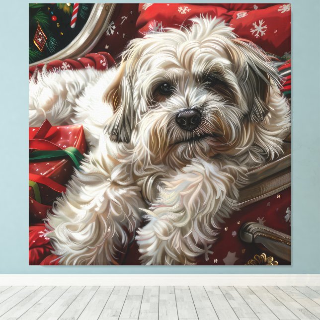 Toile Fête de Noël de Chien Havanais (Insitu (Plancher de Bois))