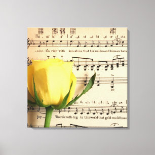 Toile Feuille de musique rose jaune