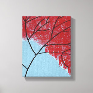 Toile Feuilles d'arbre rouges abstraites sur fond bleu