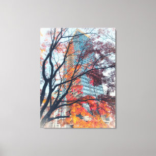 Toile Feuilles d'automne et gratte-ciel