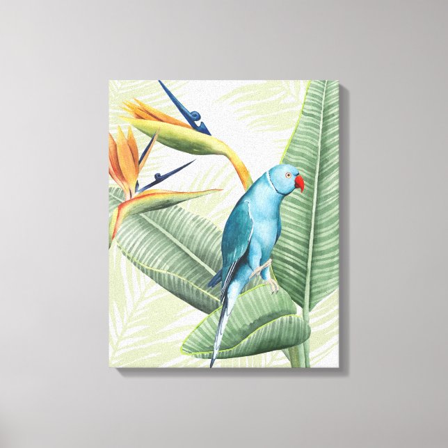 Toile Feuilles De Palme Avec Oiseau Bleu (Recto)