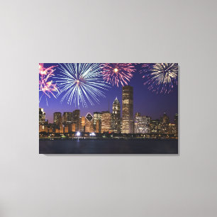 Toile Feux d'artifice au-dessus d'horizon de Chicago