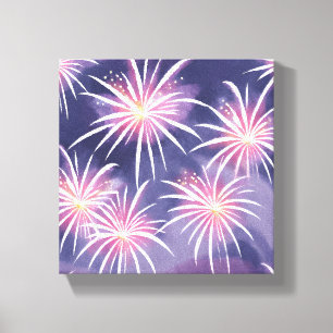 Toile Feux d'artifice violets   Aquarelle pastel