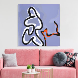 Toile Figure avec Feline : bleu Abstrait, orange, B & W