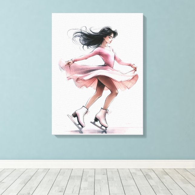 Toile Figure Patineuse Fille Avec Patins À Glace Rose (Insitu (Plancher de Bois))
