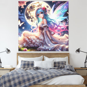 Toile Fille Anime Princesse Fée de la Lune dans un Jardi