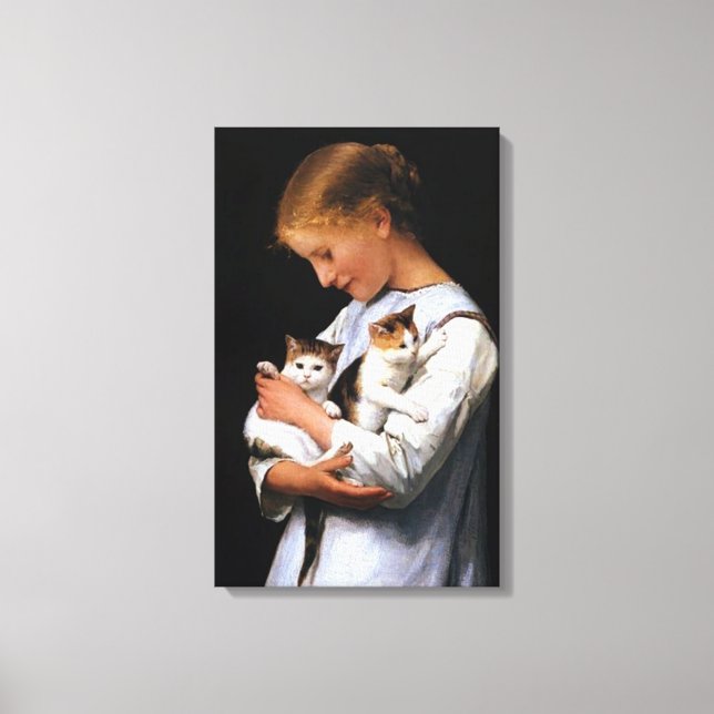 Toile Fille avec chatons, Albert Anker (Recto)