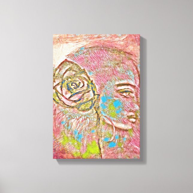 Toile Fille avec un rose dans les cheveux.Elégant Art de (Recto)