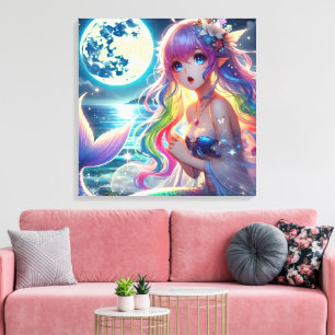 Toile Fille d'anime chantant clair de lune pixie mermaid