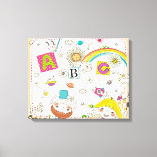 Toile Fille et garçon jouant par le tableau noir