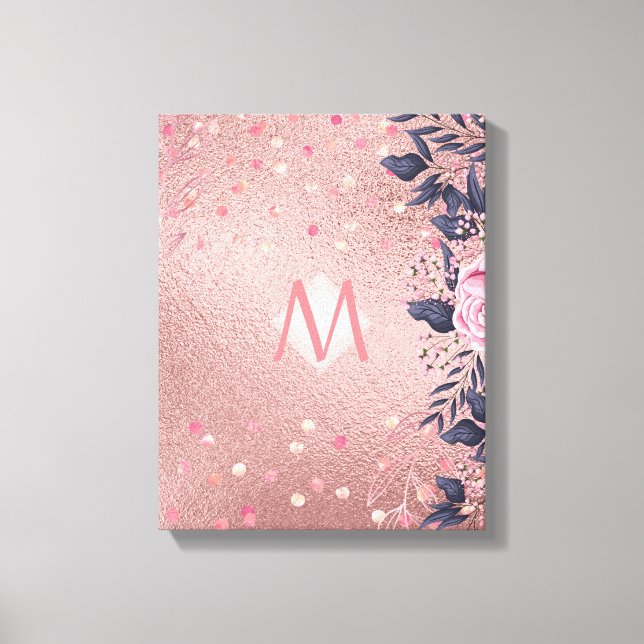 Toile Fille jamais ROSEGOLD Bleu rose Floral MONOGRAS (Recto)