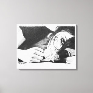 Toile Fille pleurant avec rose Dessin surréaliste art