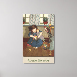 Toile Fille vérifiant ses chaussures pleines de bonbons