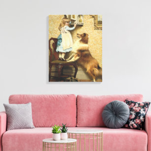 Toile Fille Vintage et Art de Chien Sheltie Lieu Secret