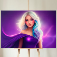 Fille violette blonde neon élégant rose dame art