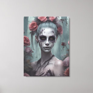 Toile Fille zombie dans les roses