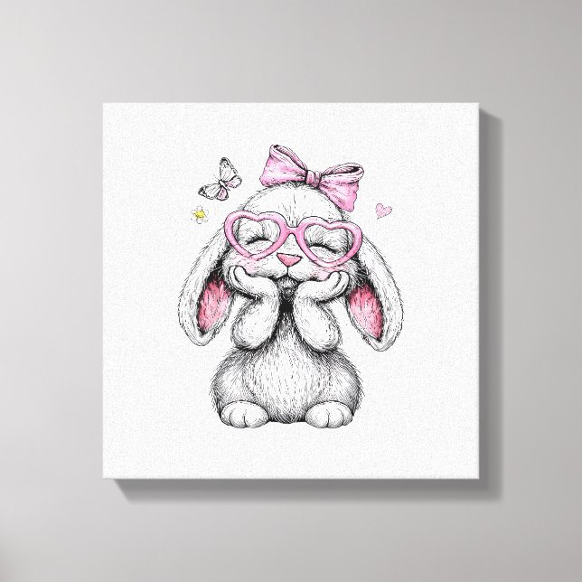 Toile Filles Pâques Lapin Mignon Visage Rose Pâques Enfa (Recto)