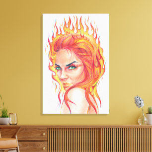 Toile Fire Woman imaginaire surréaliste Portrait dessin
