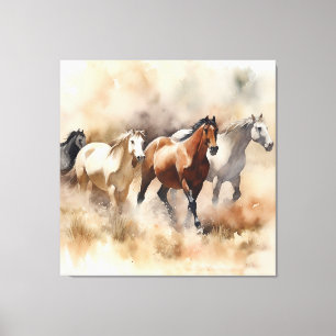 Toile "Five Gallopoping Mustangs" Dusty Western Watercol