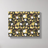 Flamant rose continu motif fleurs jaune et blanc