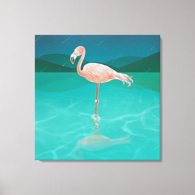 TOILE FLAMANT ROSE DE NUIT ART IMPRIMER TOILES STRETCHÉE (Recto)