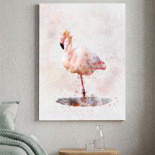 Toile Flamant Rose Élégant debout en Aquarelle
