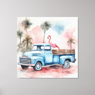 Toile Flamant rose En Camion Blue Retro