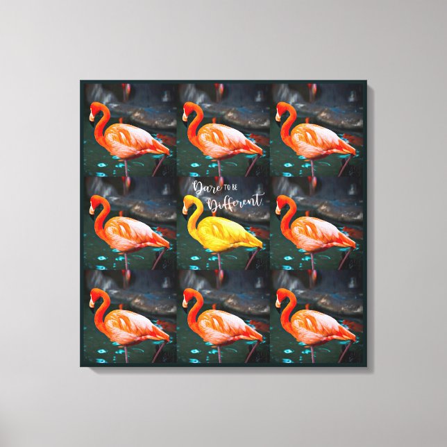 Toile Flamant rose rose jaune Oiseau Photo Motif OEuvre  (Recto)