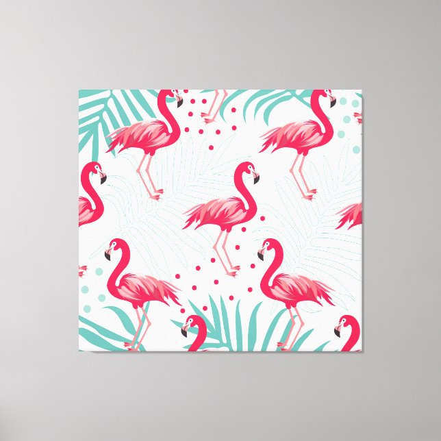 Toile Flamingo tropical et feuille, motif d'été. (Recto)