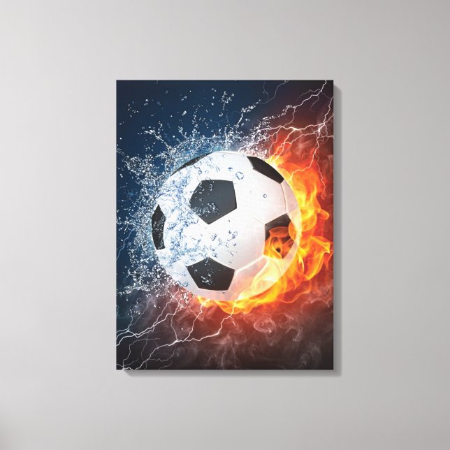 Toile Flamme Football/Balle de Football Jeu d'oreiller (Recto)