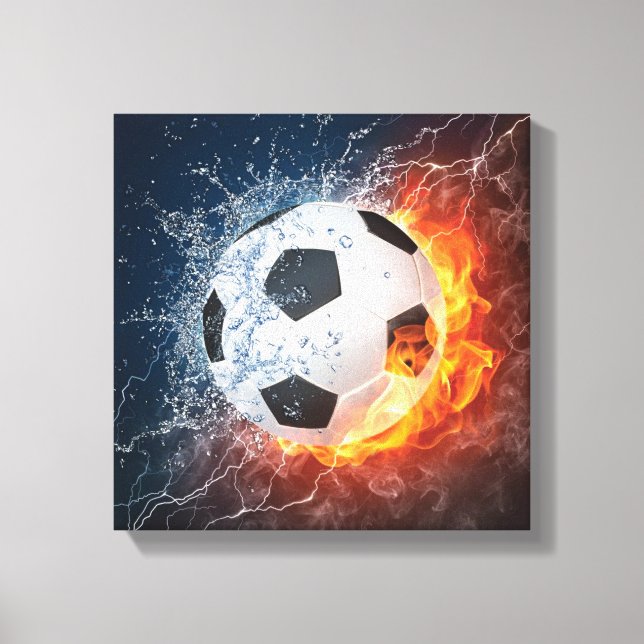Toile Flamme Football/Balle de Football Jeu d'oreiller (Recto)