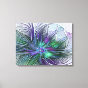 Toile Fleur Abstraite Moderne Art Fractal Vert Violet