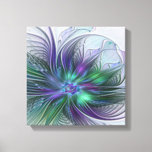 Toile Fleur Abstraite Moderne Art Fractal Vert Violet