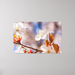 Toile Fleur Blanche Sakura Et Feuilles Oranges