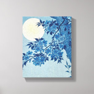 Toile Fleur de cerise sur une nuit éclairée par la lune 